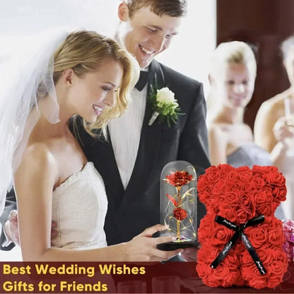 Valentine's Day Artificial Flower Eternal Rose Teddy Bear for Birthday Anniversary Gifts & Decor Miniatures A for my girlfriend