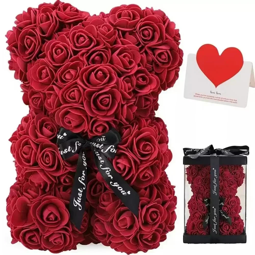 Valentine's Day Artificial Flower Eternal Rose Teddy Bear for Birthday Anniversary Gifts & Decor Miniatures A for my girlfriend