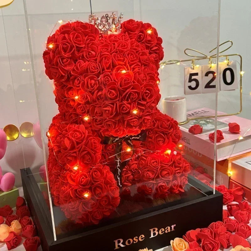 Valentine's Day Artificial Flower Eternal Rose Teddy Bear for Birthday Anniversary Gifts & Decor Miniatures A for my girlfriend