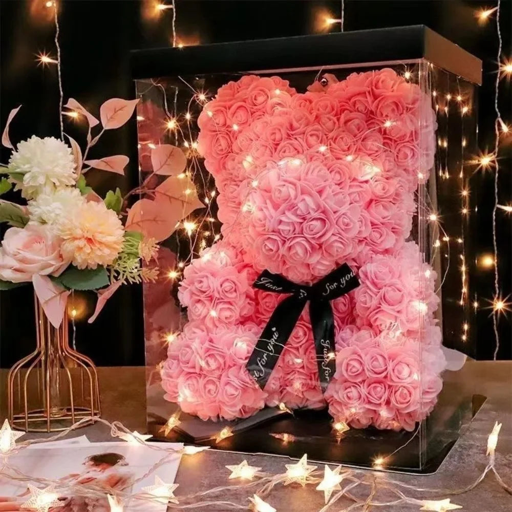Valentine's Day Artificial Flower Eternal Rose Teddy Bear for Birthday Anniversary Gifts & Decor Miniatures A for my girlfriend